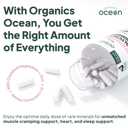 Organics Ocean Pure Magnesium Glycinate with Zinc - Maximum Strength Chelated Magnesium Supplement for Women and Men for Muscle Cramps and Sleep Support - 90 Capsule Organics Ocean buy supplements Au