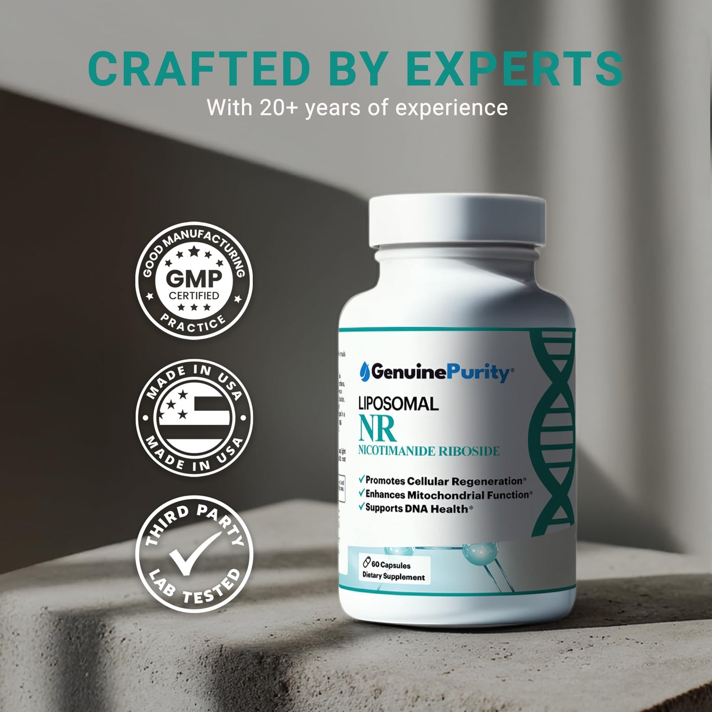 GenuinePurity Liposomal NR 300mg Nicotinamide Riboside Supplement | Advanced NAD Boost for Cellular Energy and Mitochondrial Function | Gluten Free, Vegan, USA Made, Non-GMO | 60 Capsules GenuinePurityBuy Supplements Australia