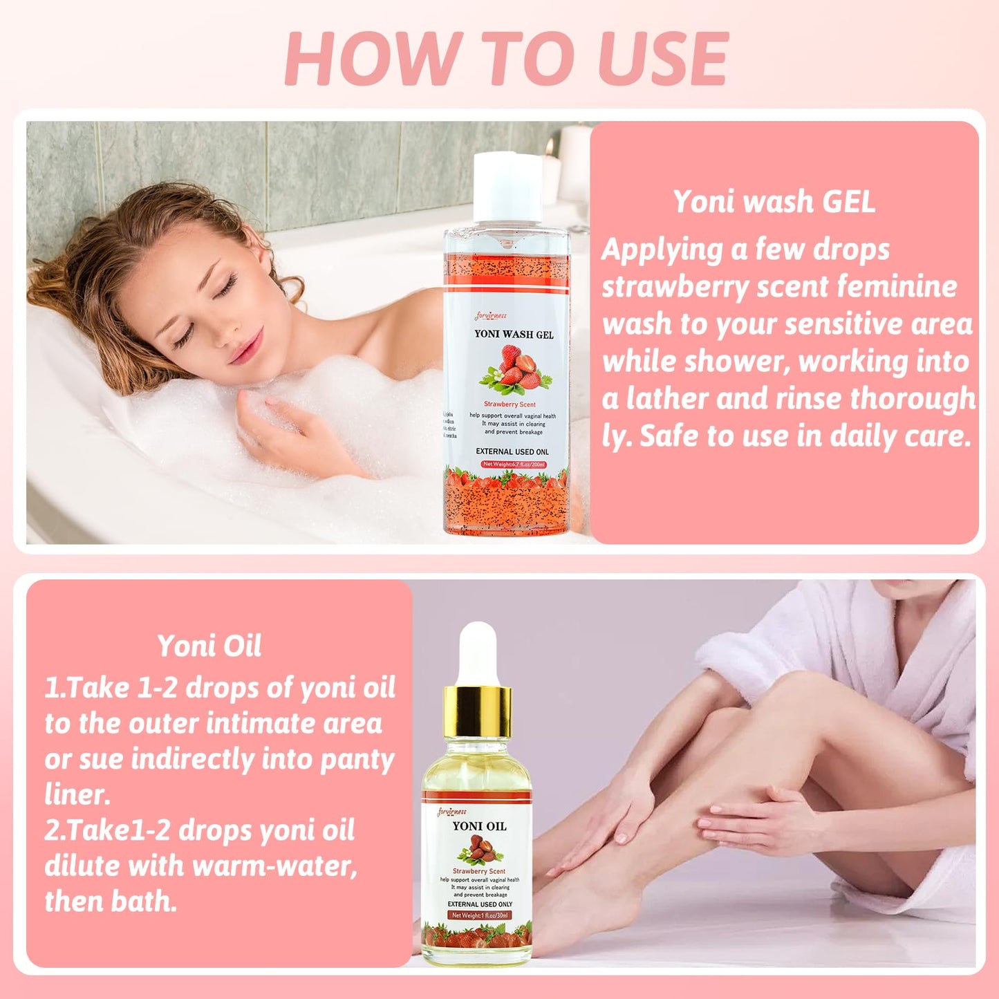 Yoni Wash Yoni Oil Yoni Bar Soap for Women PH Balance, Strawberry Body Oil, Feminine Wash forvirness