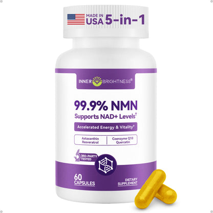 Inner Brightness NMN Supplement 500mg, 99.9% High Purity, Supports NAD+ Levels & Cellular Energy, 5-in-1 Formula with Resveratrol & Astaxanthin, Non-GMO, Gluten-Free, 60 Capsules Inner BrightnessBuy Supplements Australia