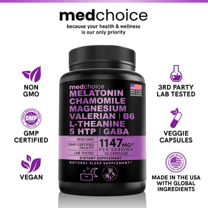 10-in-1 Melatonin Capsules - Melatonin 5mg Natural Sleep Aid for Adults MEDCHOICE