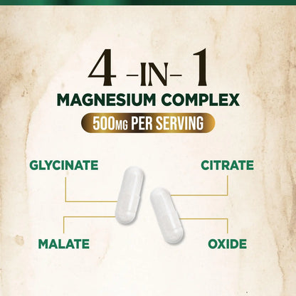 Magnesium Complex Supplement - Magnesium 500mg Per Serving - High Absorption Blend of Glycinate, Citrate, Malate, Oxide - Supports Sleep, Muscle, Bone, Heart Health - Bottled in USA - 60 Capsules Nature's Peak buy supplements Au