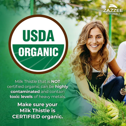 Zazzee USDA Organic Milk Thistle 30:1 Extract, 80% Silymarin, 120 Vegan Capsules, 4 Month Supply, Certified Kosher, High Potency Liver & Antioxidant Support