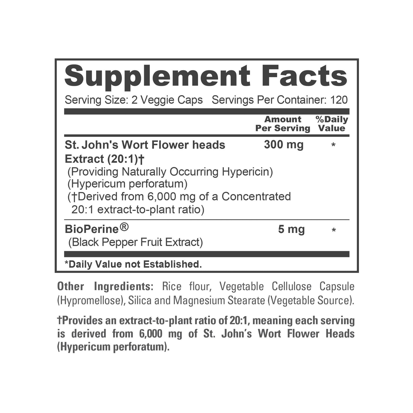 NusaPure St. John's Wort 20:1 Extract, 300 mg Equivalent to 6,000mg 240 Veggie Capsules (Vegetarian, Non-GMO & Vegan) Bioperine NusaPureBuy Supplements Australia