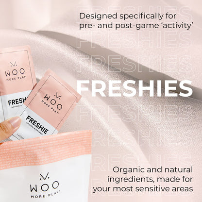 Woo More Play Freshies: All-Natural Feminine Intimacy Towelette Wipes with Coconut Oil Woo More Play