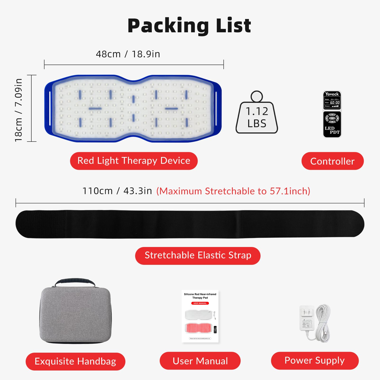 Yoveck Red Light Therapy Belt, Silicone Red Light Therapy Pad Near Infrared Light Therapy Yoveck