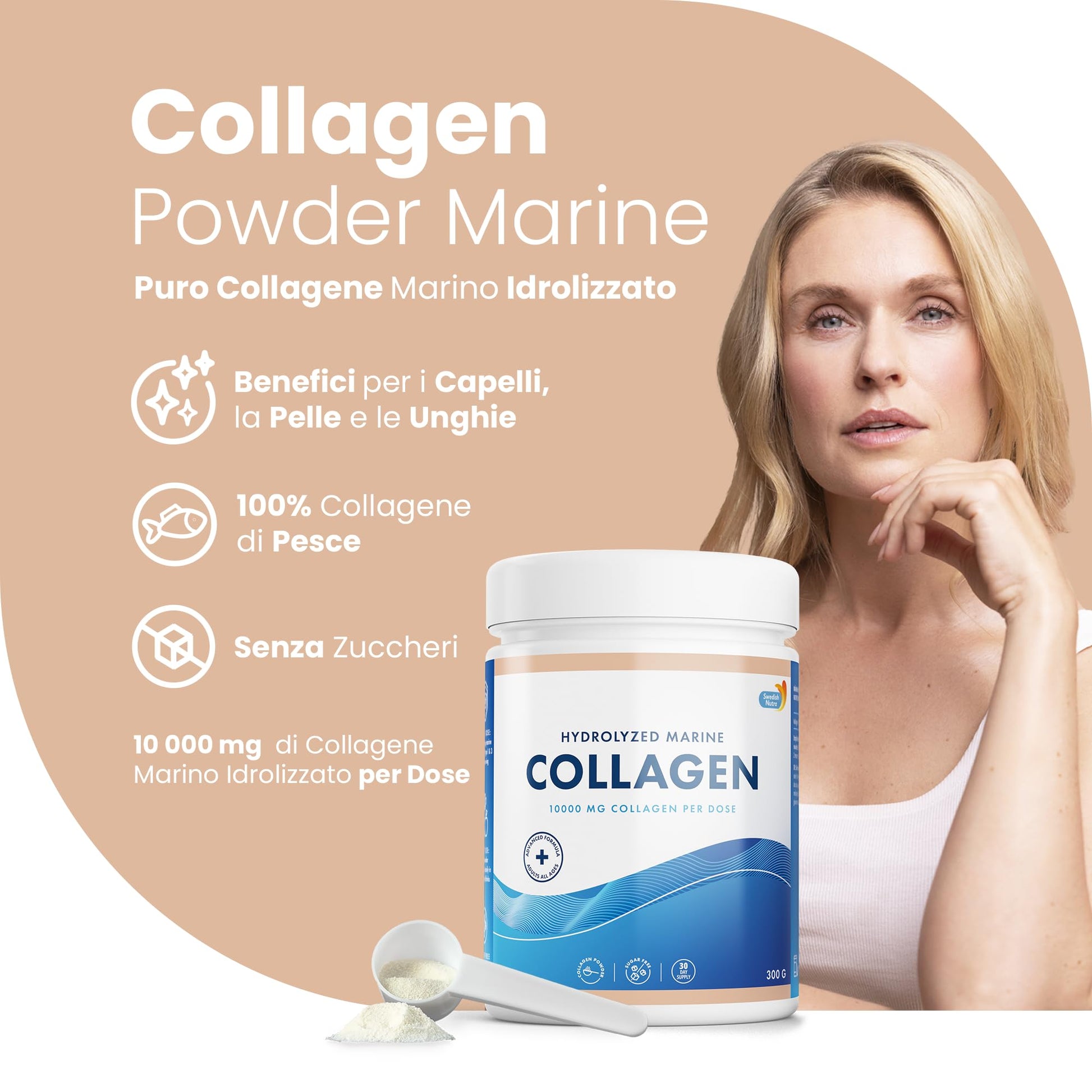 100% Marine Collagen Powder 300g I Pure Hydrolyzed Collagen Powder (Type I & III) Swedish Nutra
