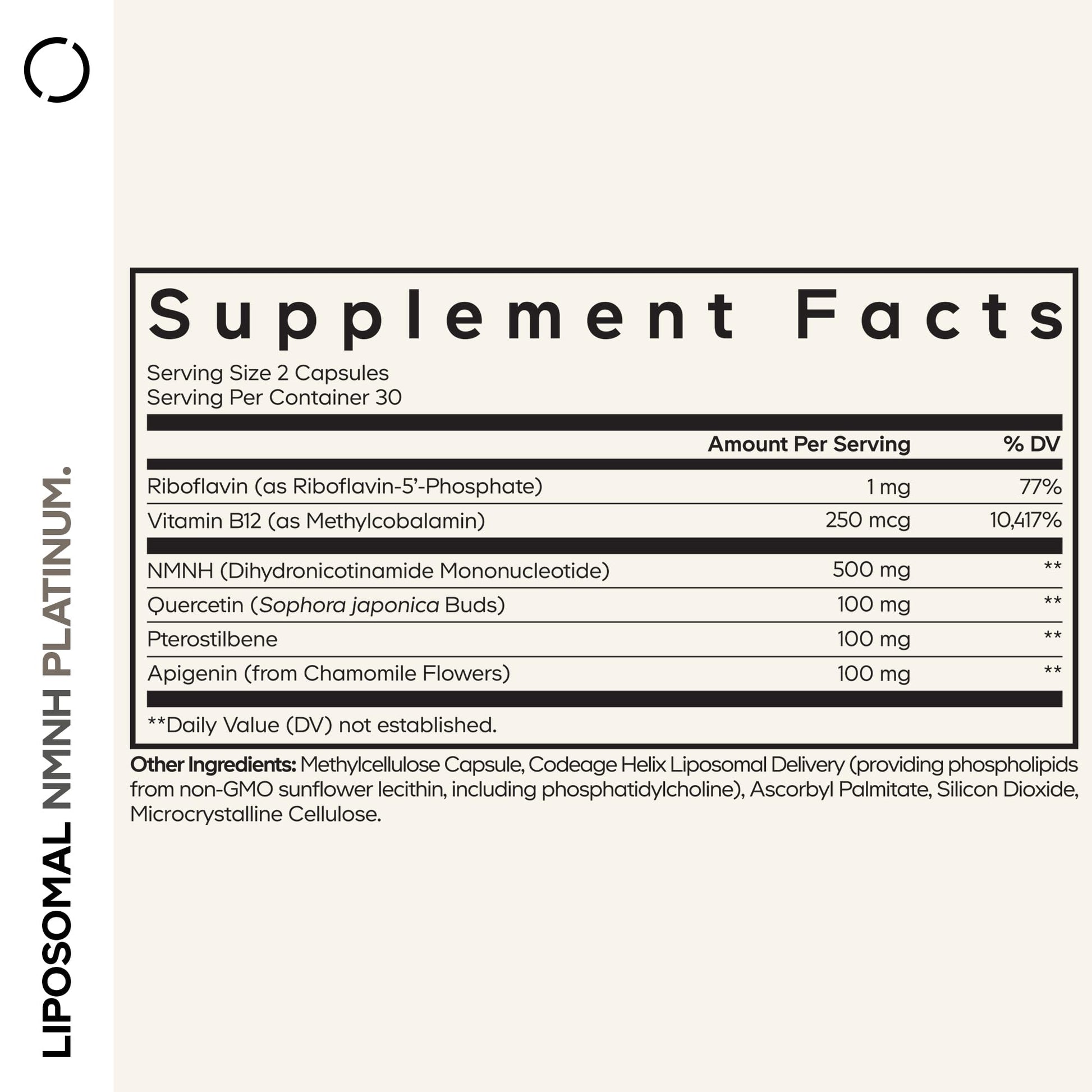 Codeage Liposomal NMNH Platinum - 500 mg NMNH Supplement, NAD+ Precursor with Quercetin, Pterostilbene, Apigenin, Active B Vitamins B2 Riboflavin & Vitamin B12 Methylcobalamin - Non-GMO - 60 Capsules CodeageBuy Supplements Australia