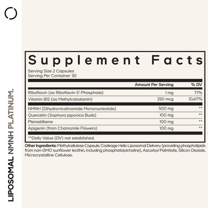 Codeage Liposomal NMNH Platinum - 500 mg NMNH Supplement, NAD+ Precursor with Quercetin, Pterostilbene, Apigenin, Active B Vitamins B2 Riboflavin & Vitamin B12 Methylcobalamin - Non-GMO - 60 Capsules CodeageBuy Supplements Australia