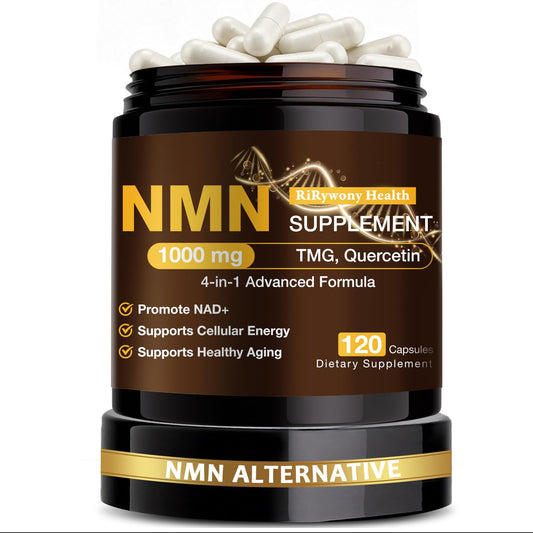 NMN Supplement 1000mg - NMN Supplement 1000mg Pure Organic, NMNH Alternative, Resveratrol Supplement, NAD+ Supplement, TMG & Quercetin for Cellular Support 120 Capsules RiRywony HealthBuy Supplements Australia
