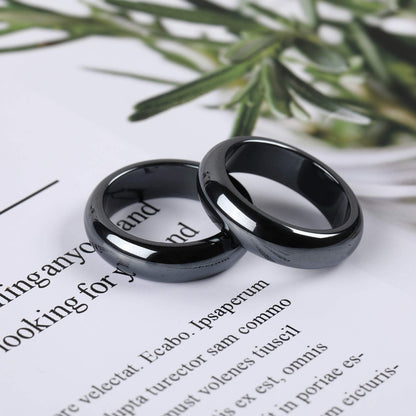 2PCS Genuine Hematite Ring for Women Men Unisex, Black Hematite Stone Ring Anxiety Balance Yhluck