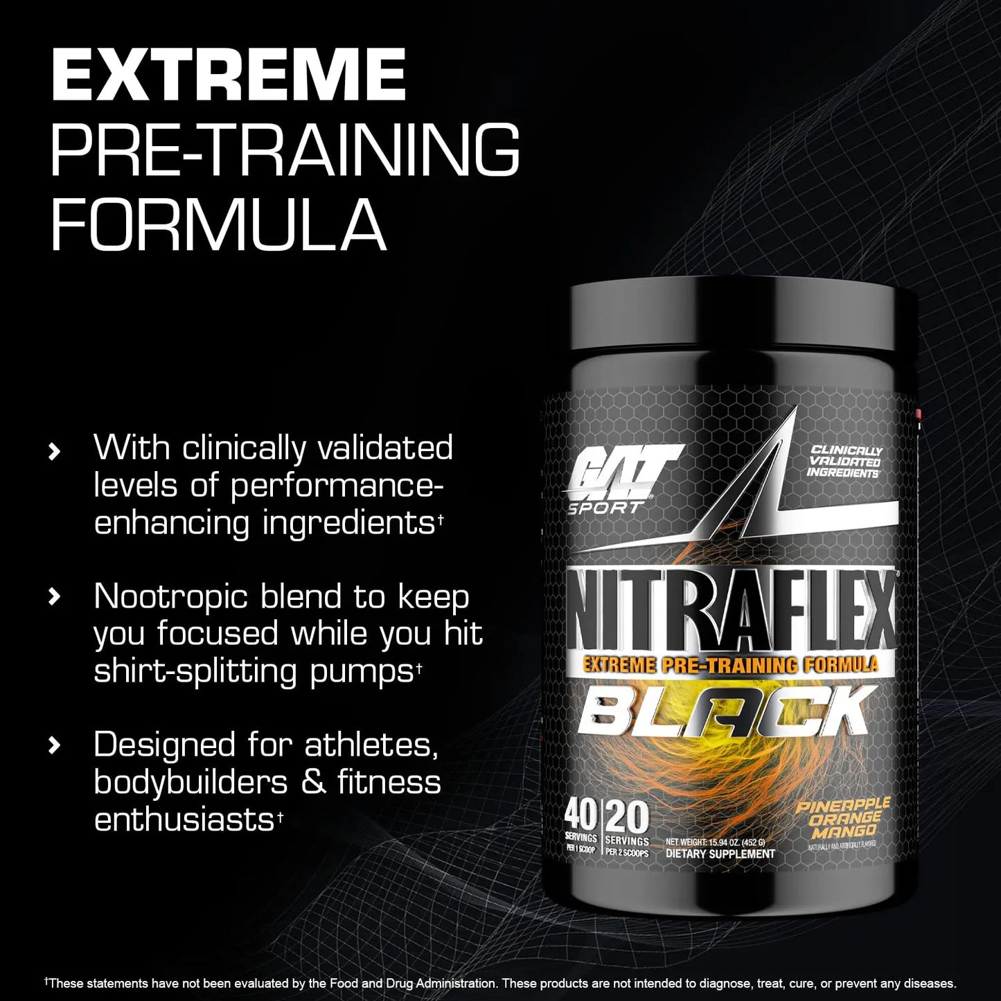 GAT SPORT Nitraflex Black Pre-Workout Powder, Extreme Pre-Training Formula for Men GAT SPORT
