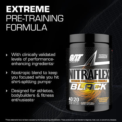GAT SPORT Nitraflex Black Pre-Workout Powder, Extreme Pre-Training Formula for Men GAT SPORT