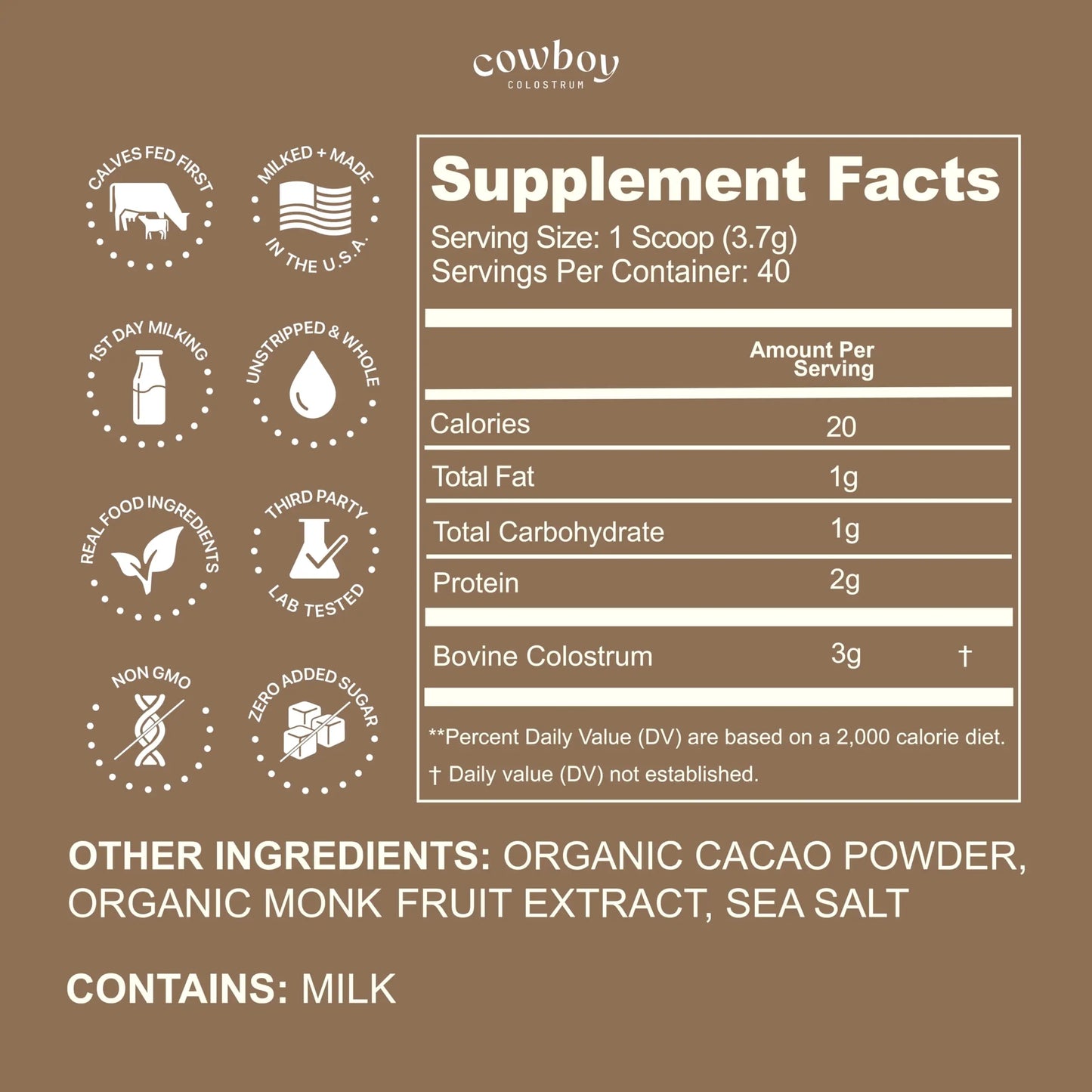 Cowboy - The Exclusive 1st Milking, Whole, Grass Fed Colostrum Supplement for Full Body Health - Sugar Free Bovine Colostrum Powder Packed with Bioactive(Vanilla & Chocolate) Nutrients COWBOY COLOSTRUM buy supplements Au