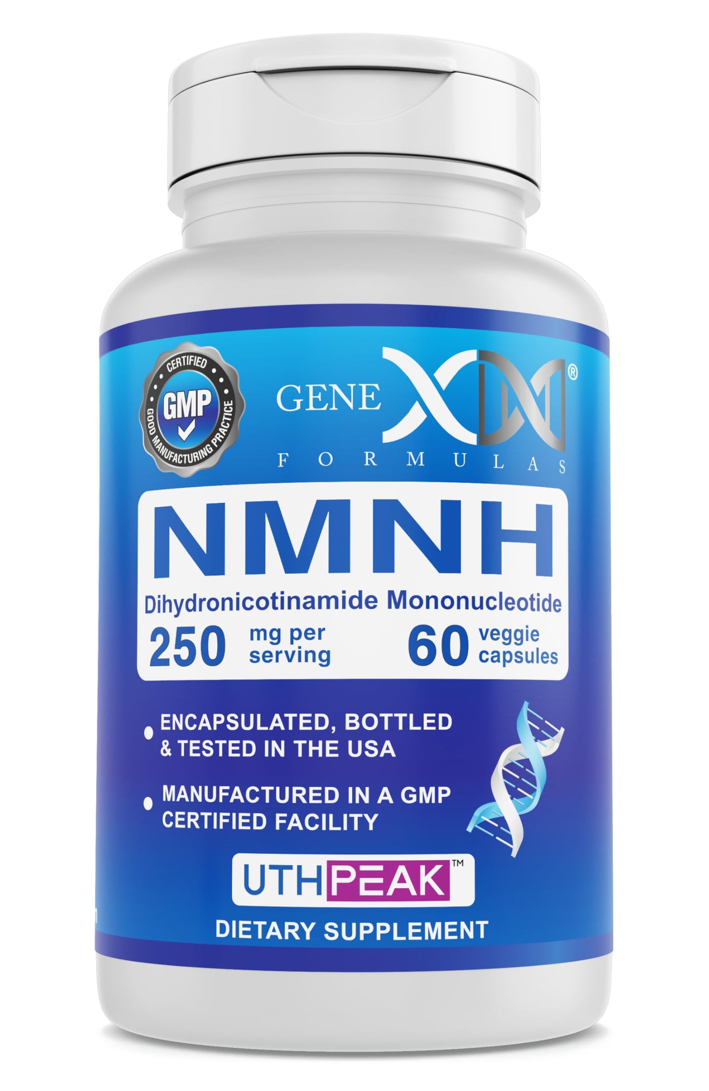 Genex Formulas 250mg NMNH (60 Capsules - 30 Servings) | Uthpeak™ NMNH (Dihydronicotinamide Mononucleotide) NAD+ Precursor for Healthy Aging - Non-GMO, Gluten-Free, Vegetarian Genex FormulasBuy Supplements Australia