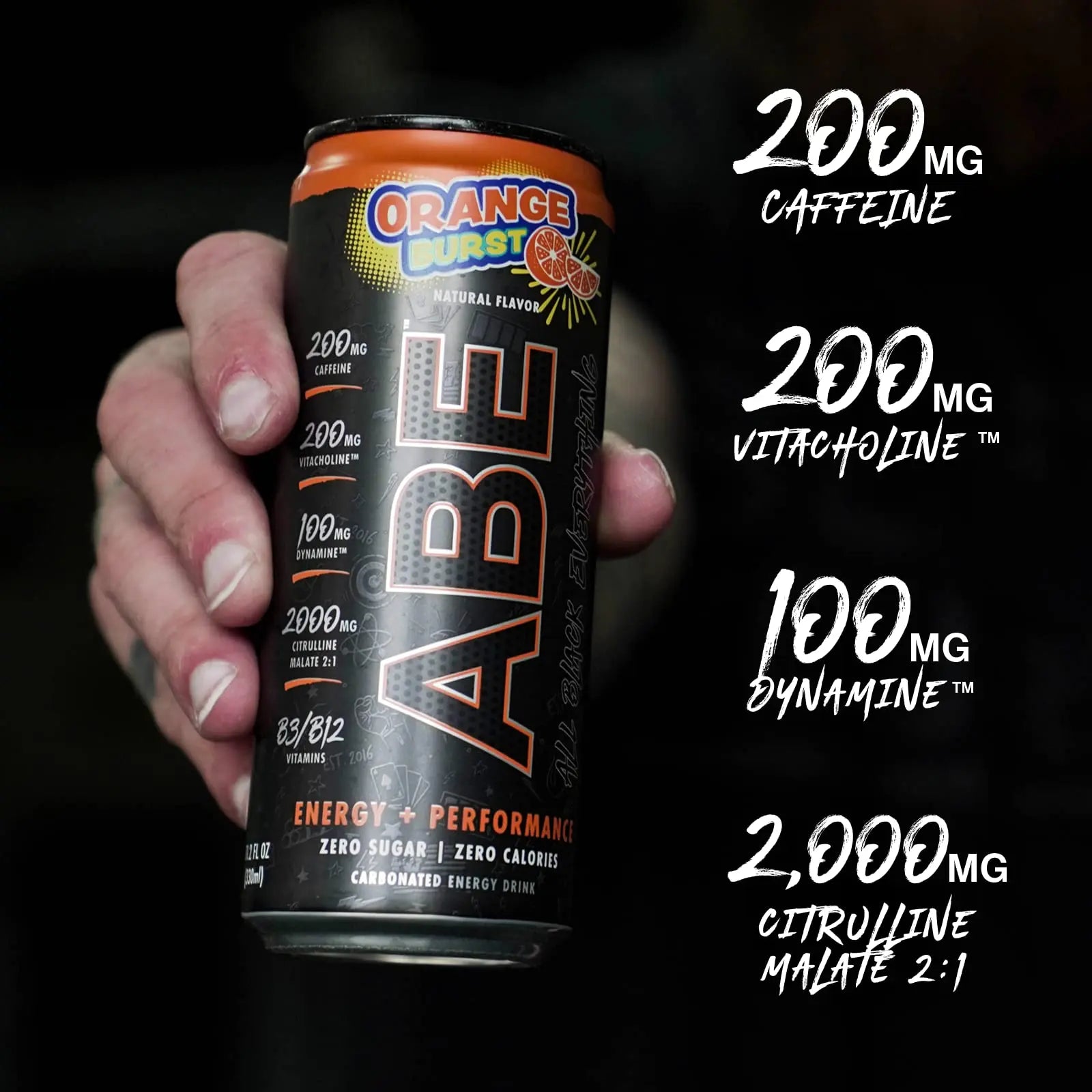 ABE Energy + Performance Sugar Free Energy Drink - All Black Everything Drink With Caffeine ABE all black everything