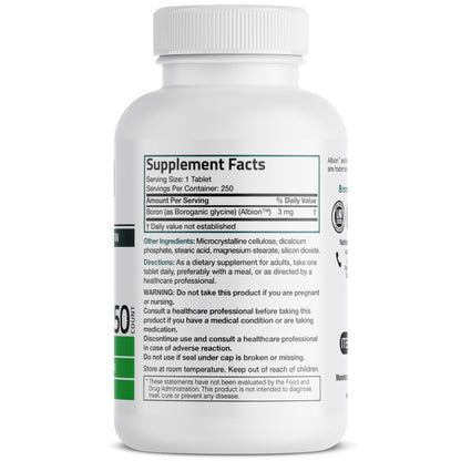 Bronson Boron 3 MG Chelated Superior Absorption Supports Bone Health Trace Mineral, Non-GMO, 250 Vegetarian Tablets