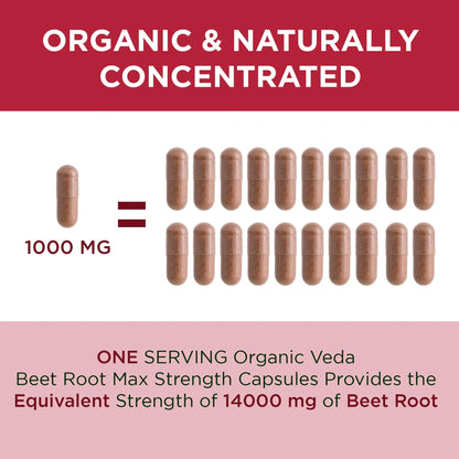 Organic Veda Beet Root Capsules - Triple Reds Nitric Oxide Beets Supplements - Concentrated Organic Veda