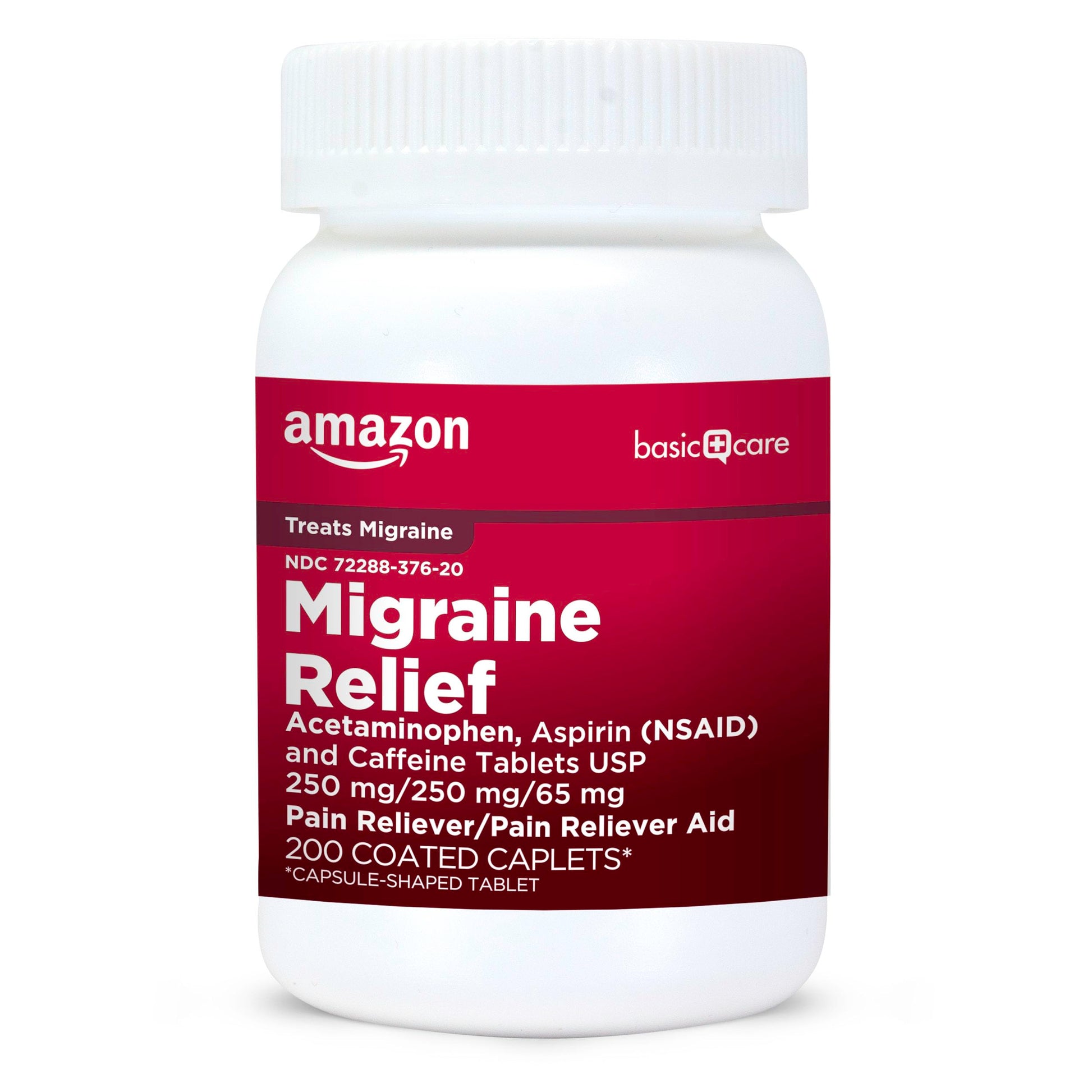 Amazon Basic Care Migraine Relief Acetaminophen, Aspirin (NSAID) and Caffeine Tablets, Pain Reliever/Pain Reliever Aid, 200 Count Amazon Basic Care buy supplements Au