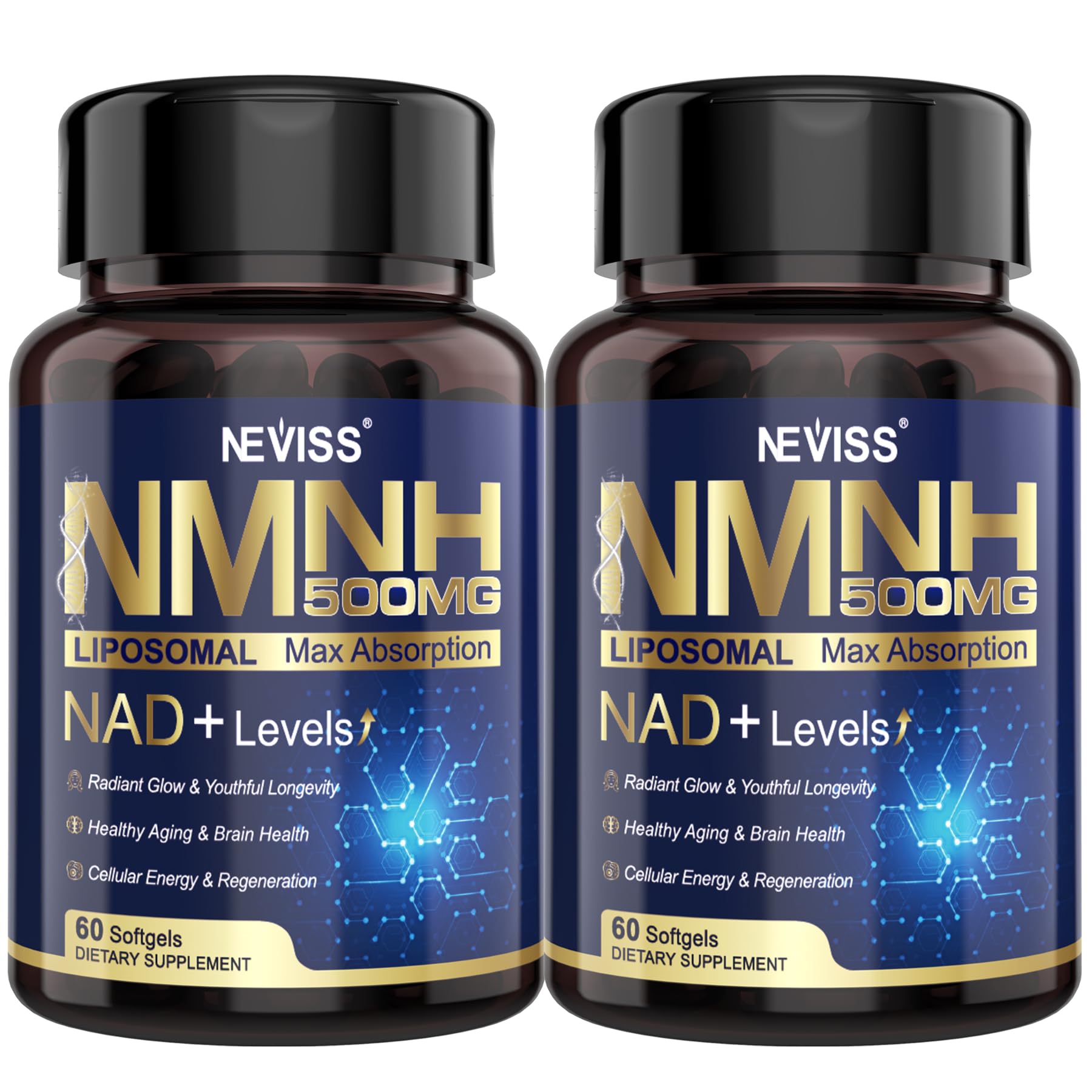 2Pack NAD+ Supplement, Next-Gen NMNH Liposomal 500mg, NR NMN Supplement Alternative, High Absorption NAD+ with Curcumin, Niacinamide for Cellular Energy, DNA Repair, Healthy Aging, 120 Softgels NEVISSBuy Supplements Australia