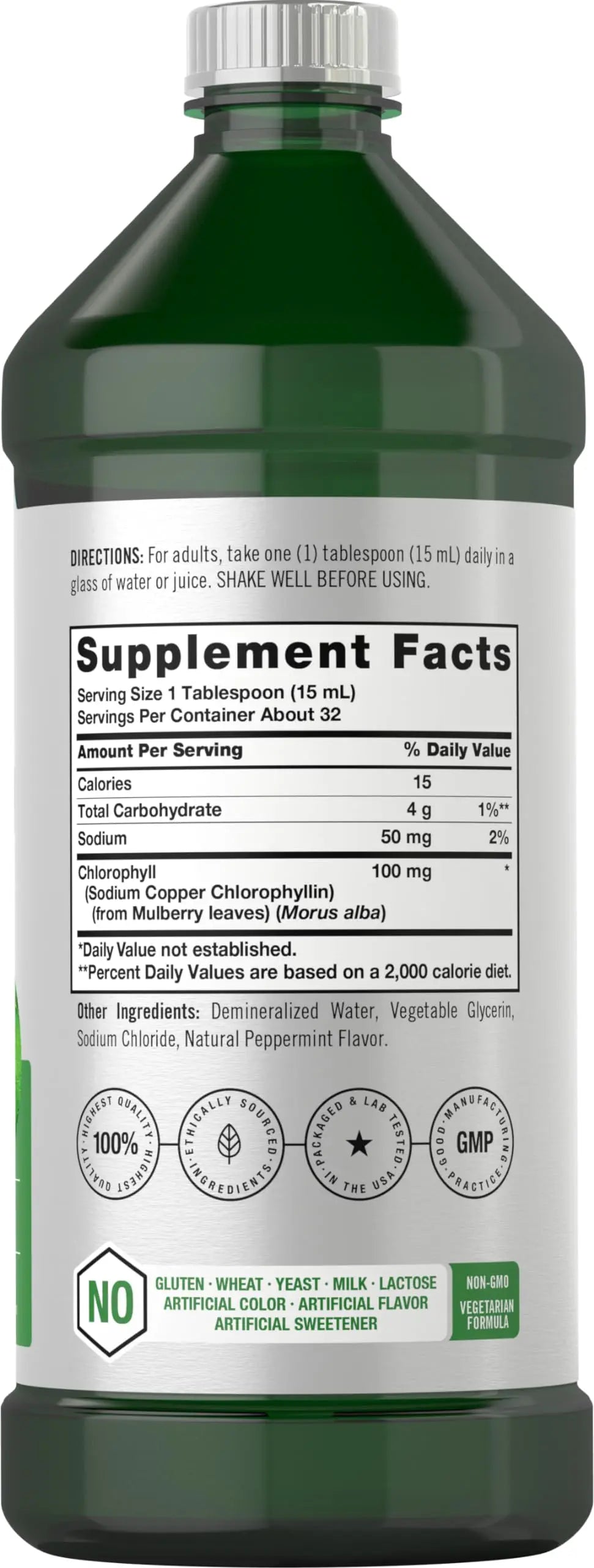 Chlorophyll Liquid Drops 100mg | 32 oz (2 x 16 oz Bottles) | Natural Peppermint Flavor Horbäach