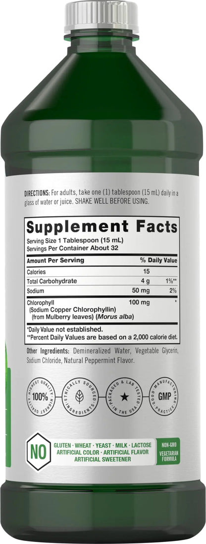 Chlorophyll Liquid Drops 100mg | 32 oz (2 x 16 oz Bottles) | Natural Peppermint Flavor Horbäach