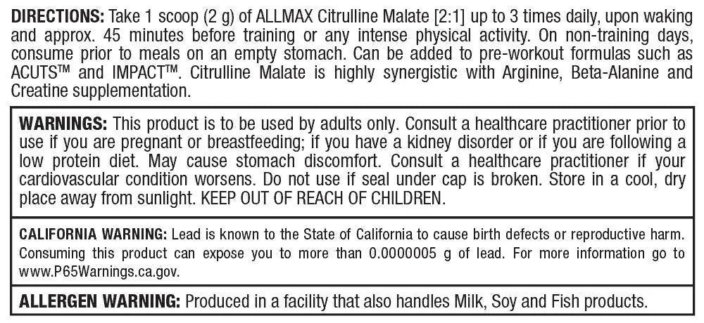 ALLMAX Essentials CITRULLINE MALATE 2:1 - 300 g Powder - Improves Endurance ALLMAX Nutrition