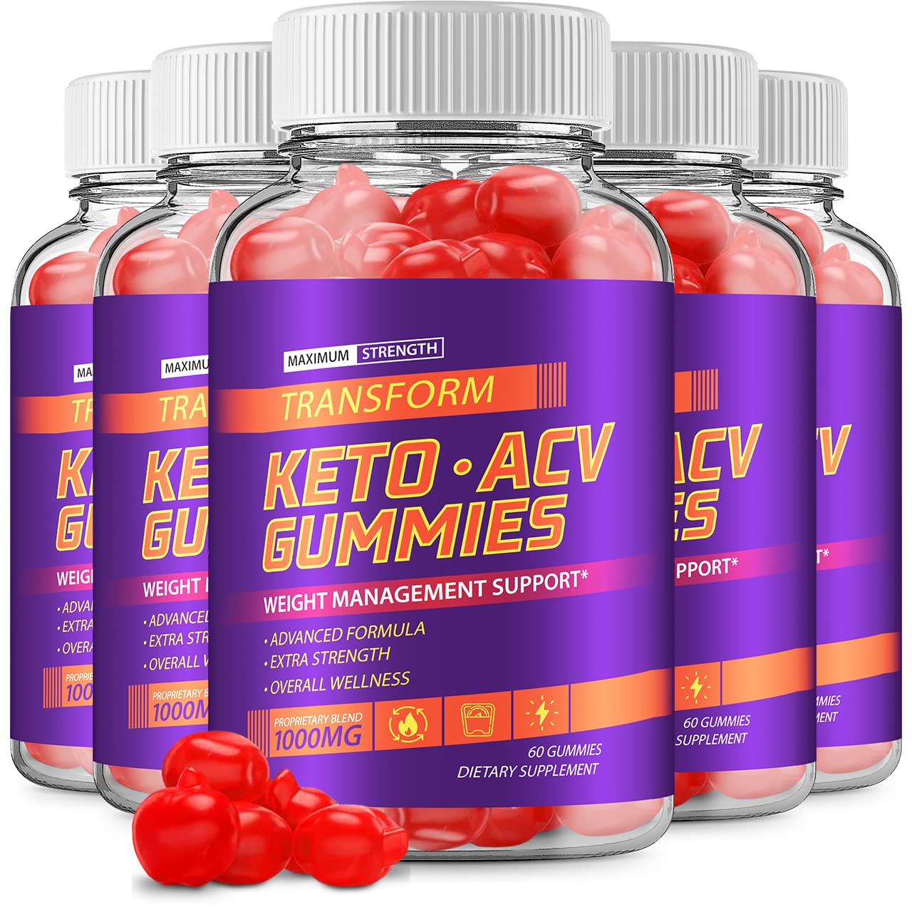 (5 Pack) Transform Keto ACV Gummies Advanced Formula (300 Gummies) Rillvo