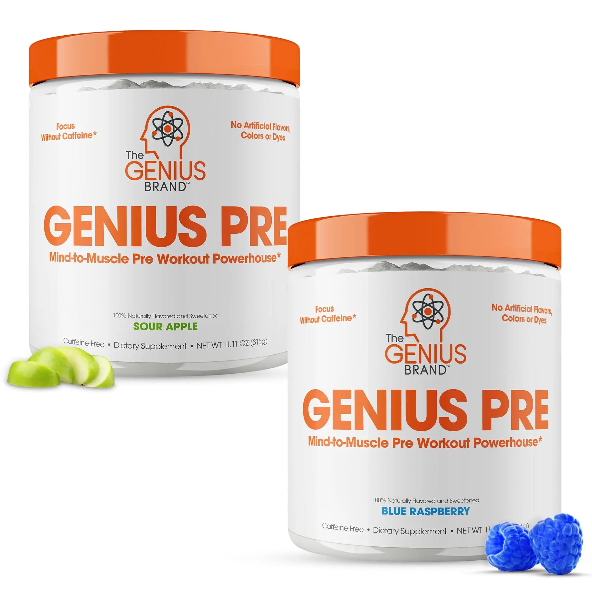 Genius Pre-Workout Supplement Bundle - Blue Raspberry & Sour Apple - Caffeine The Genius Brand