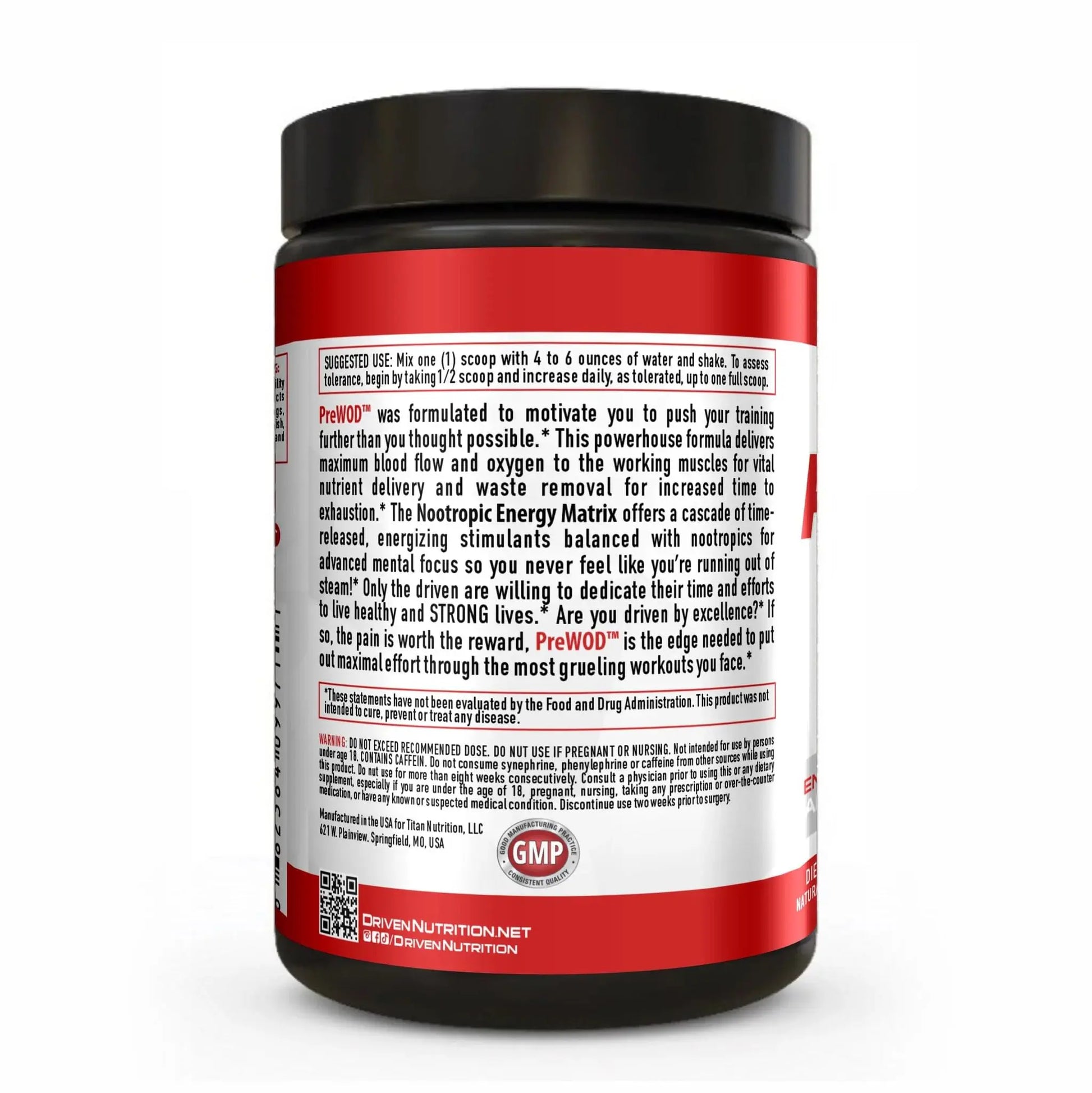 Driven PREWOD Energy Matrix, 50 Servings - Pre-Workout Supplement with Caffeine Driven Nutrition