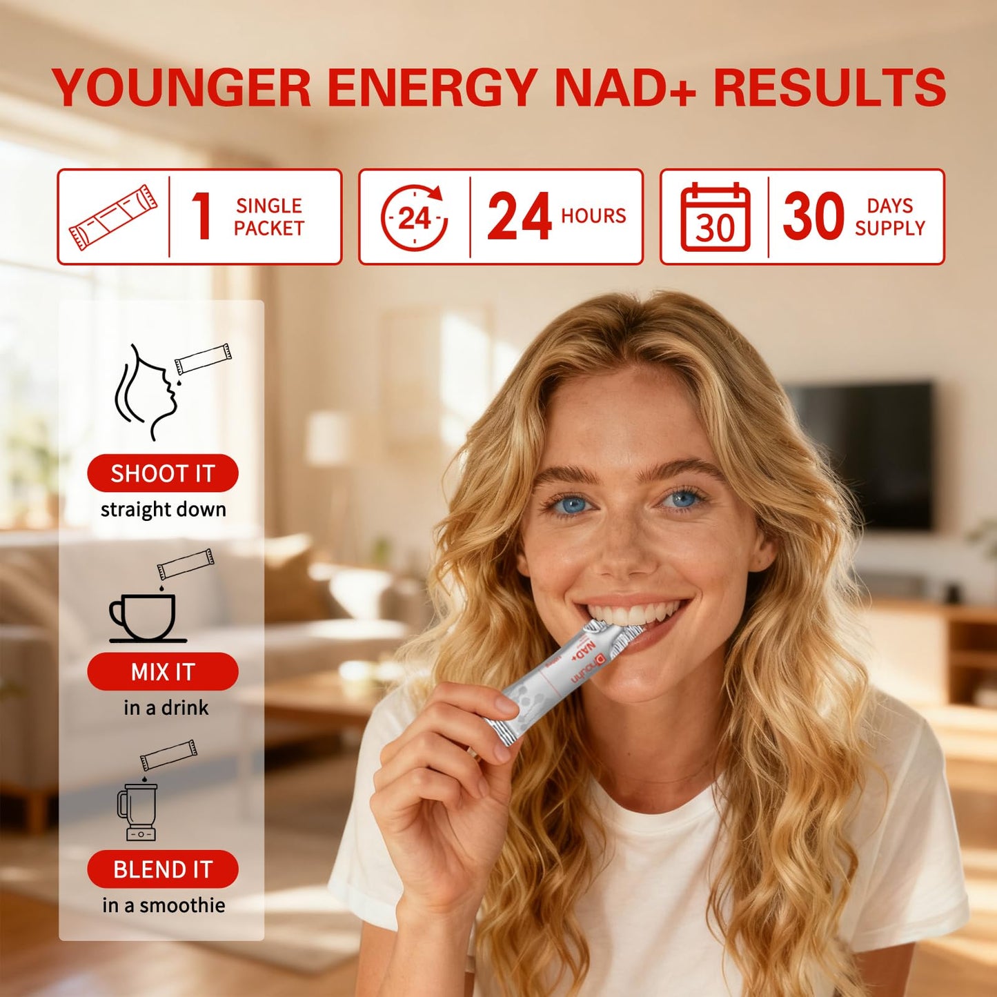DNOUHN NAD Liquid Supplement 1500mg, Nicotinamide Riboside & Resveratrol with PQQ, NAD Supplement for Women & Men, Boosts Cellular Energy, Anti-Aging, Immune, Focus, 30 Packets DNOUHNBuy Supplements Australia