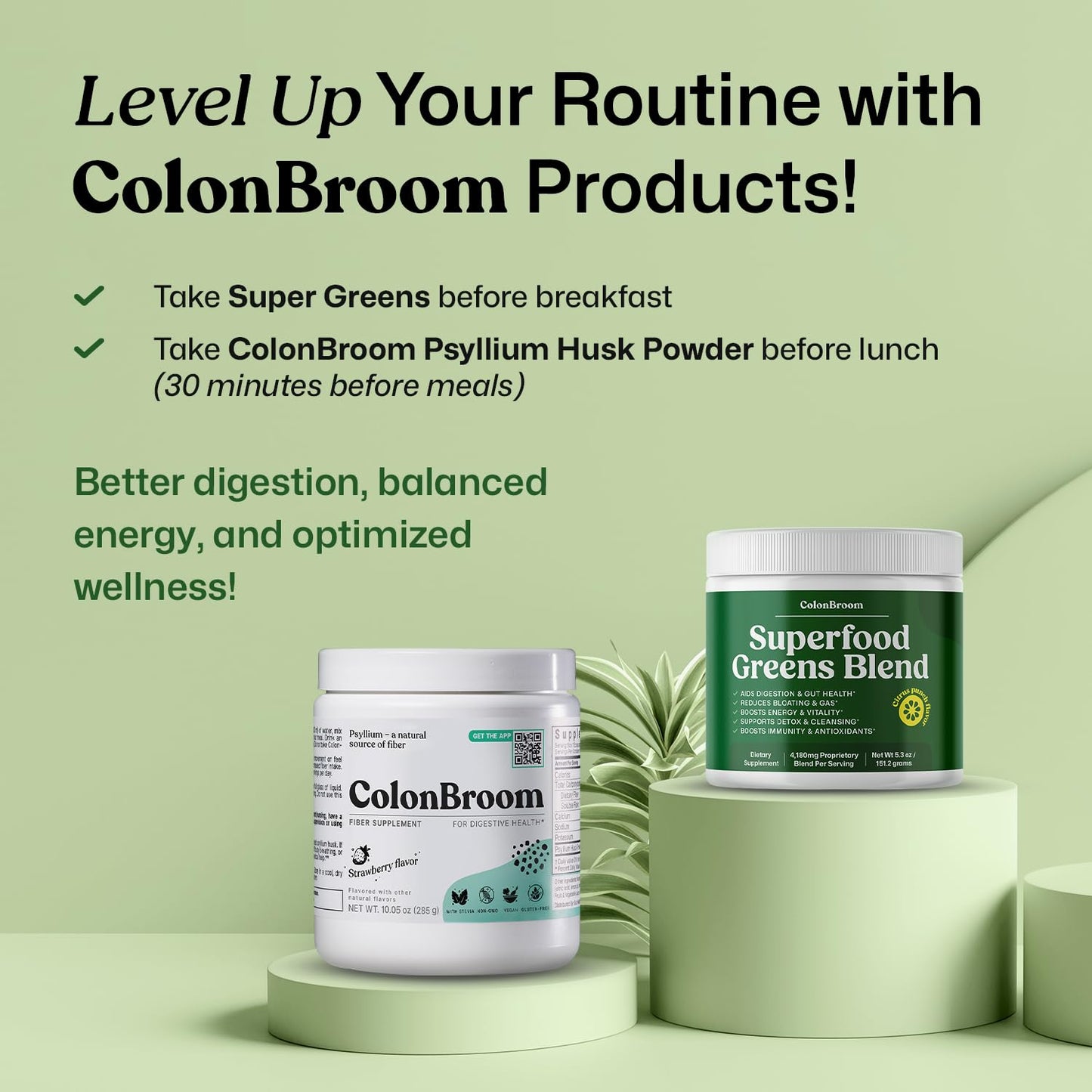 ColonBroom Superfood Greens Powder Supplement | Super Greens Juice Powder with Probiotics, Prebiotics, Spirulina & Chlorella | Natural for Energy, Immunity, Digestion & Detox Support | 28 Servings ColonBroomBuy Supplements Australia