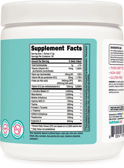 Nutricost Pre-Workout Powder for Women, Blue Raspberry, 30 Servings Nutricost