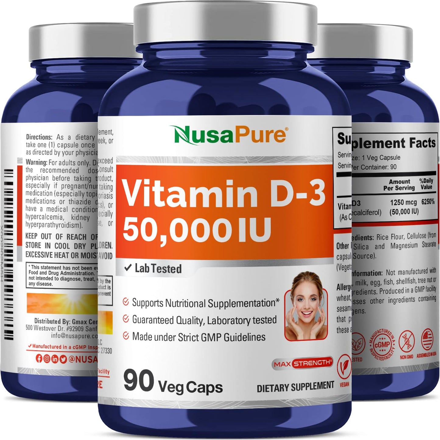NusaPure Vitamin D3 50,000 IU 90 Veggie Capsules (Non-GMO & Vegan) NusaPureBuy Supplements Australia
