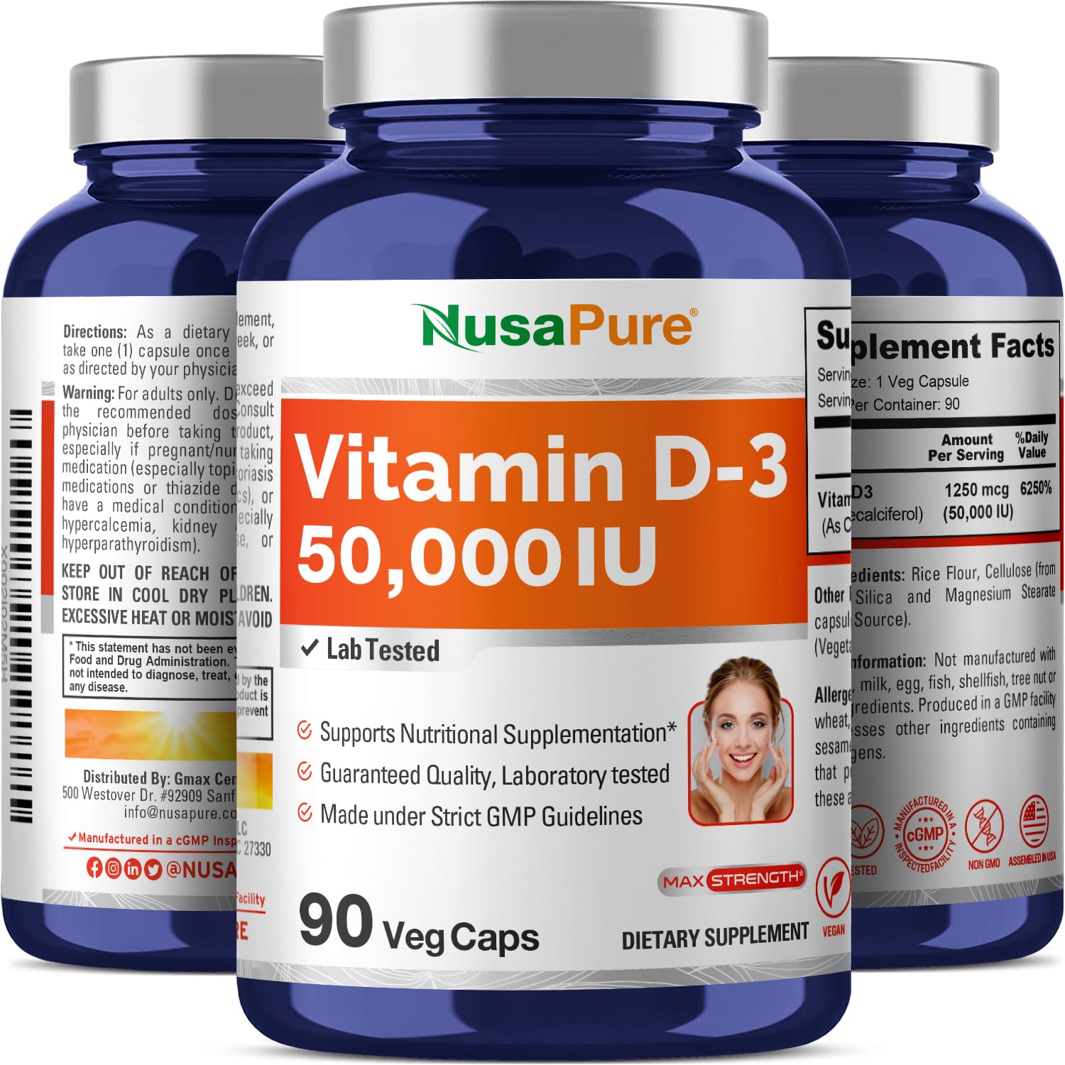 NusaPure Vitamin D3 50,000 IU 90 Veggie Capsules (Non-GMO & Vegan) NusaPureBuy Supplements Australia