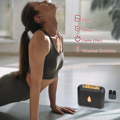 200ml Small Ultrasonic Aroma Diffusers with Flame Light (Black) Phimuezl