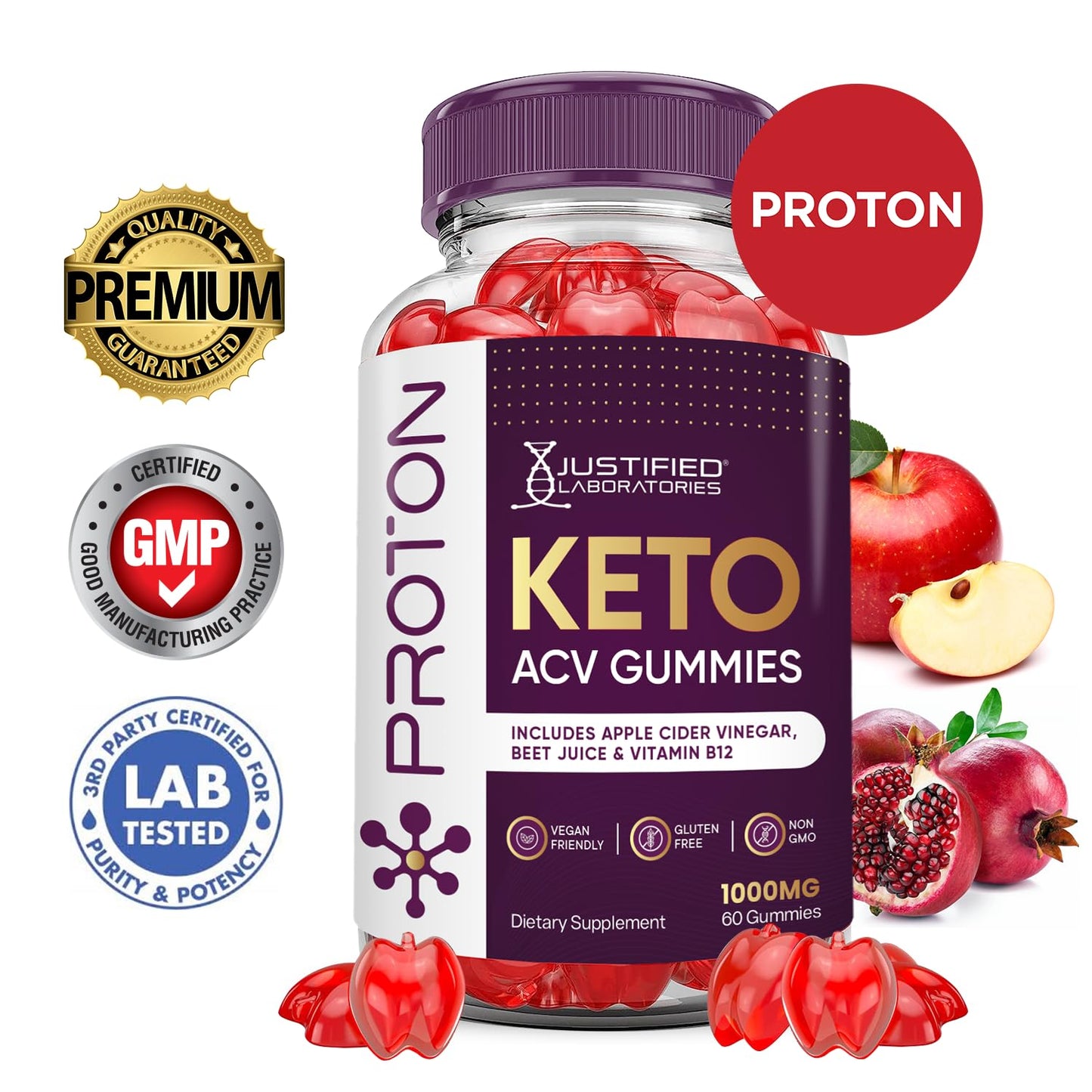 (3 Pack) Proton Protein Keto ACV Gummies Advanced Formula 1000MG Proton Keto Justified Laboratories