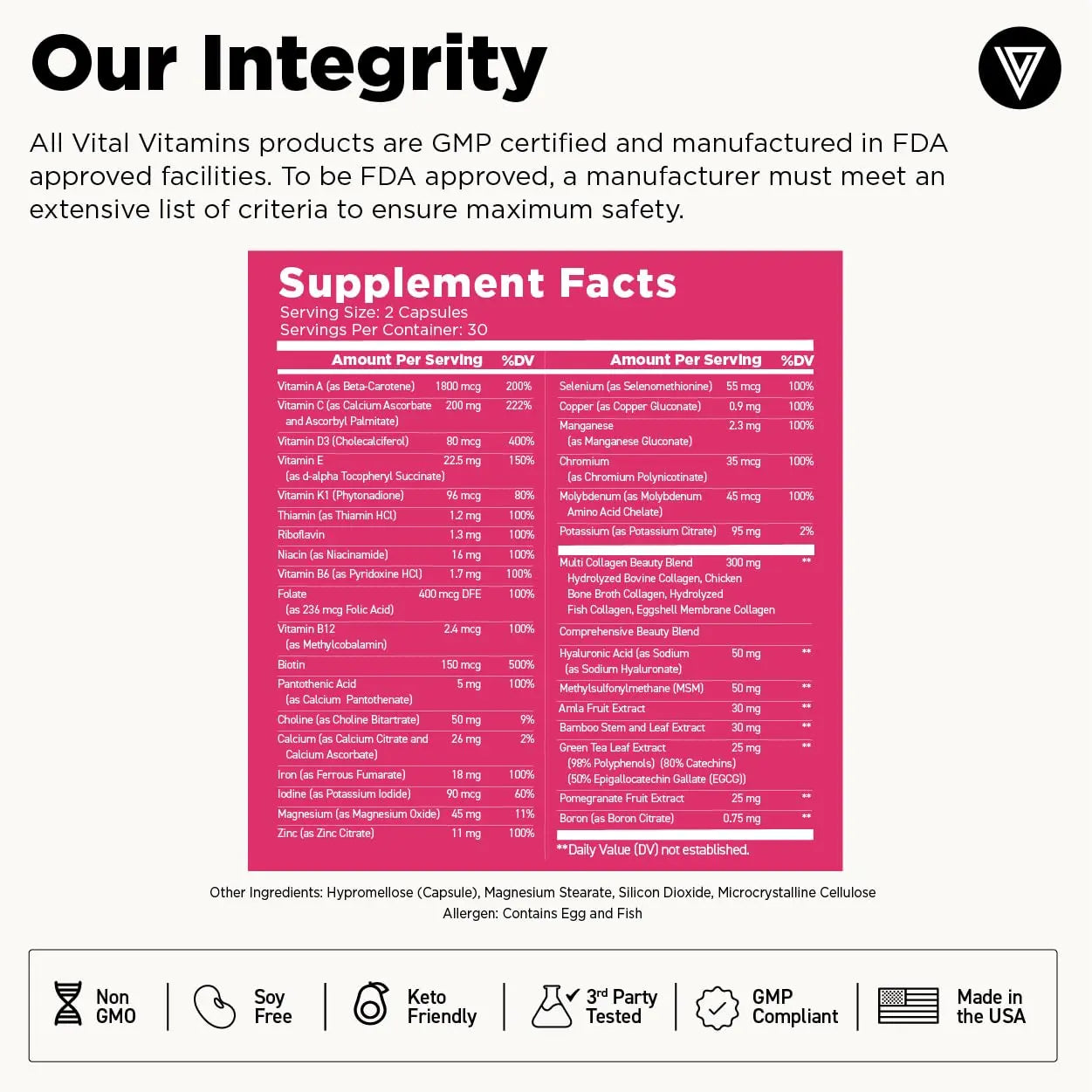 Vital Vitamins Women's Multivitamin Complex - Made with Multi-Collagen Blend, Hyaluronic Acid, & MSM - Beauty Multivitamins - with Vitamin A, C, E, B6, B12, D3-60 Capsules Vital Vitamins buy supplements Au