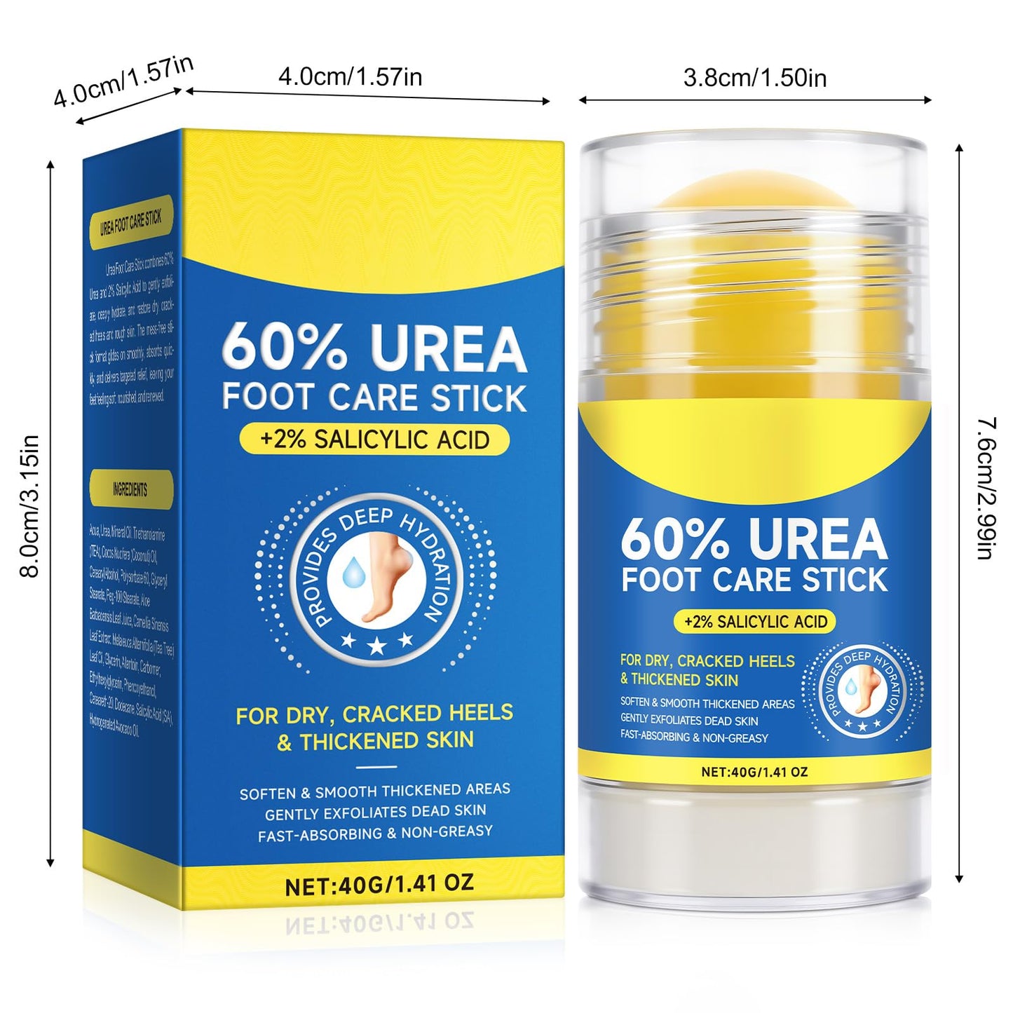 2Pack 60% Urea with 2% Salicylic Acid Urea Foot Care Stick, Foot Cream Moisturizer for Dry Cracked Feet, Knees, Elbows, Hands,Moisturizes and Hydrates the Dry Skin,Callus Remover & Skin Softener QJCWXIAOX buy supplements Au