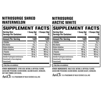 Jacked Factory Nitrosurge Pre-Workout in Arctic White & Watermelon Nitrosurge Shred Jacked Factory