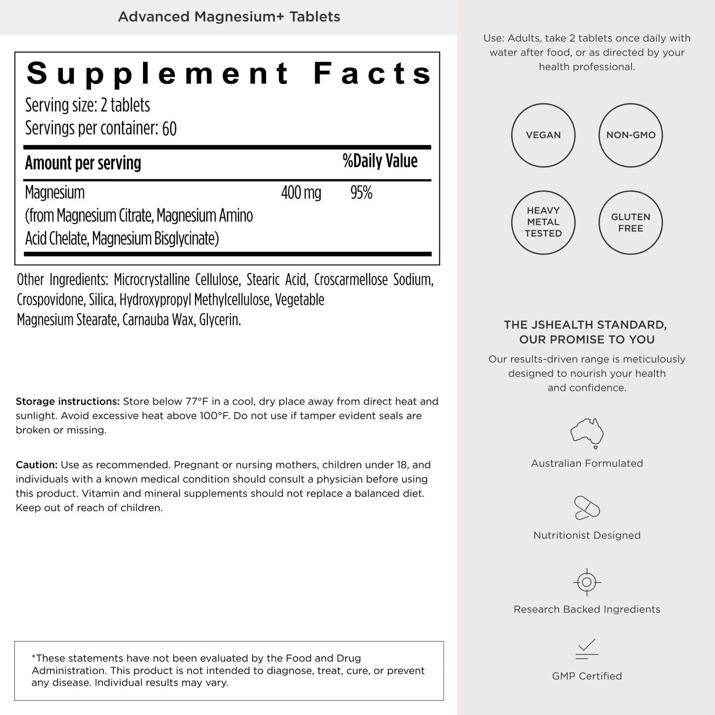 JSHealth Magnesium Supplement for Sleep. 400mg Triple-Form Glycinate, Citrate, Amino Acid Chelate