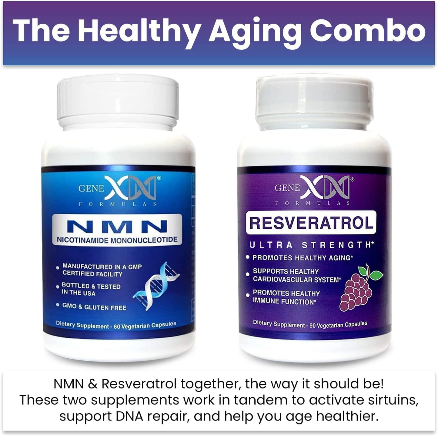 Genex Formulas NMN and Resveratrol Dynamic Duo Supplements | 250mg NAD+ Precursor and Ultra Strength 1500mg Resveratrol w/BioPerine, for Healthy Aging Support Genex FormulasBuy Supplements Australia