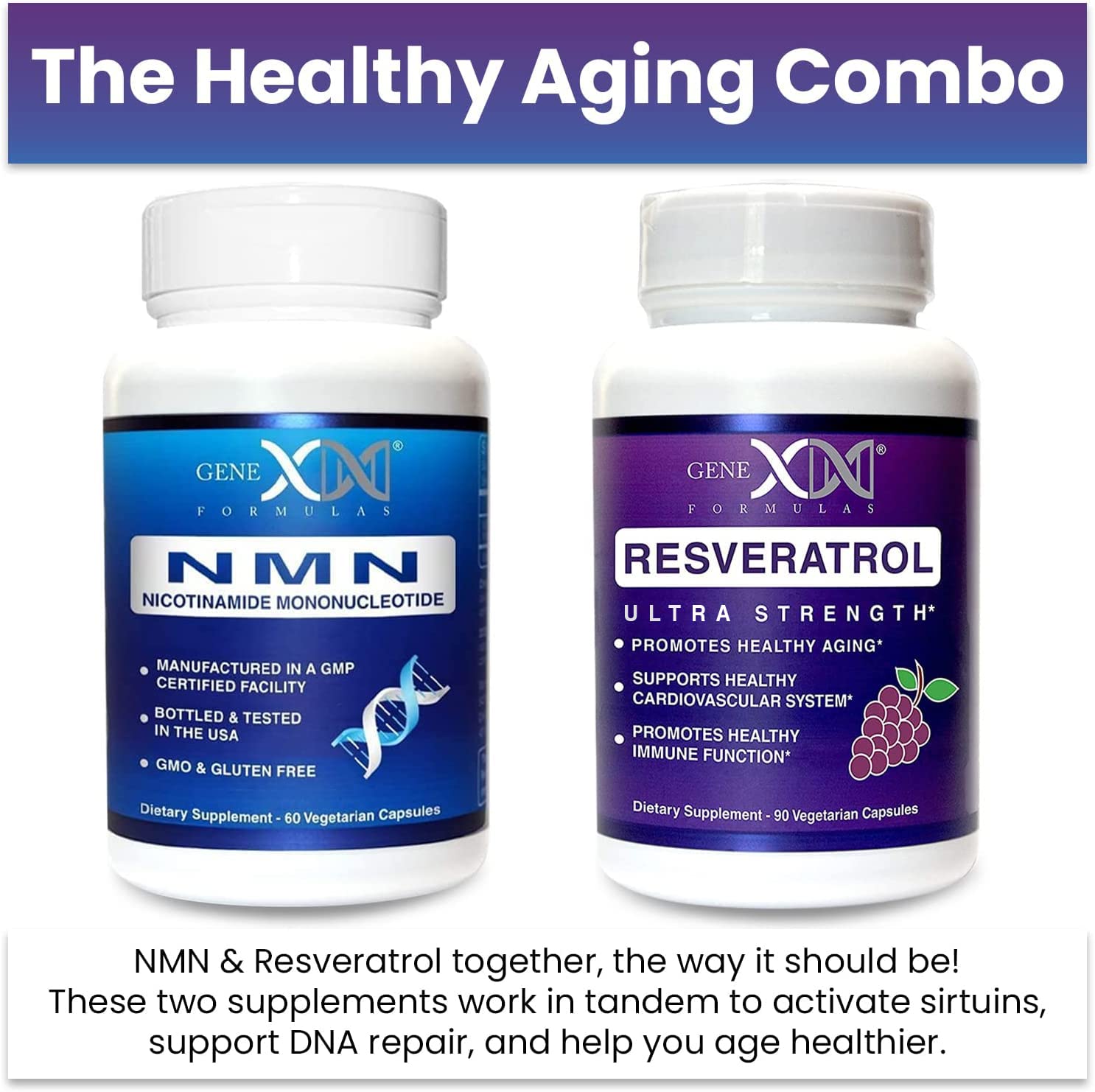 Genex Formulas NMN and Resveratrol Dynamic Duo Supplements | 250mg NAD+ Precursor and Ultra Strength 1500mg Resveratrol w/BioPerine, for Healthy Aging Support Genex FormulasBuy Supplements Australia