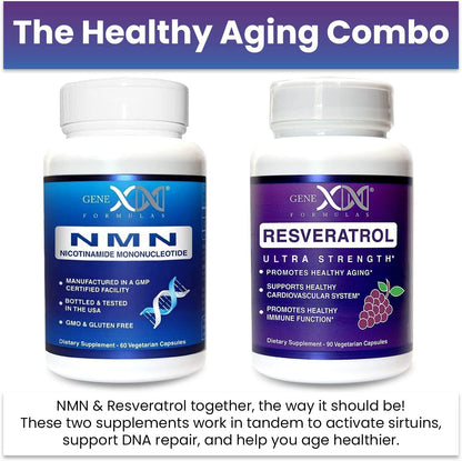 Genex Formulas NMN and Resveratrol Dynamic Duo Supplements | 250mg NAD+ Precursor and Ultra Strength 1500mg Resveratrol w/BioPerine, for Healthy Aging Support Genex FormulasBuy Supplements Australia