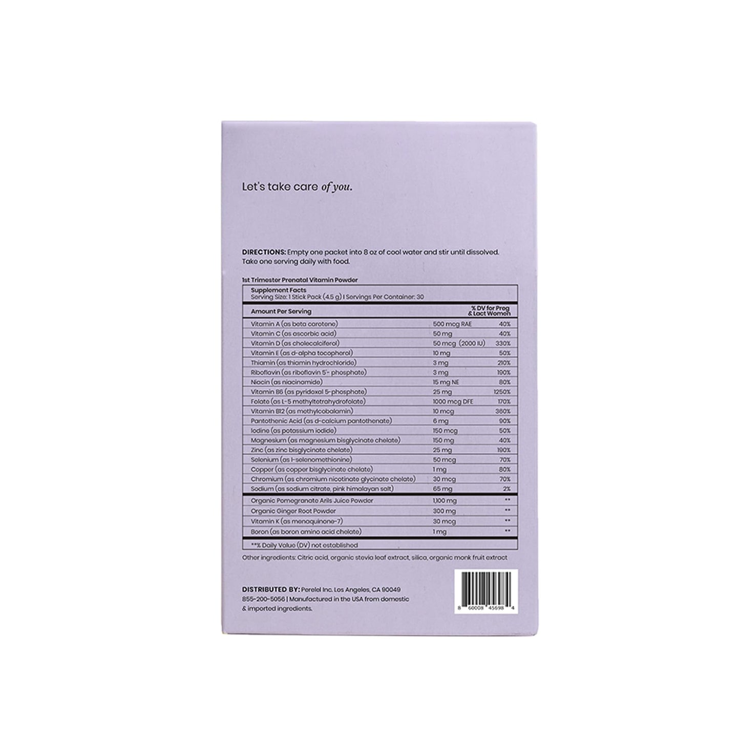 Perelel 1st Trimester Prenatal Multivitamin Powder - Daily No-Nausea Formula Perelel