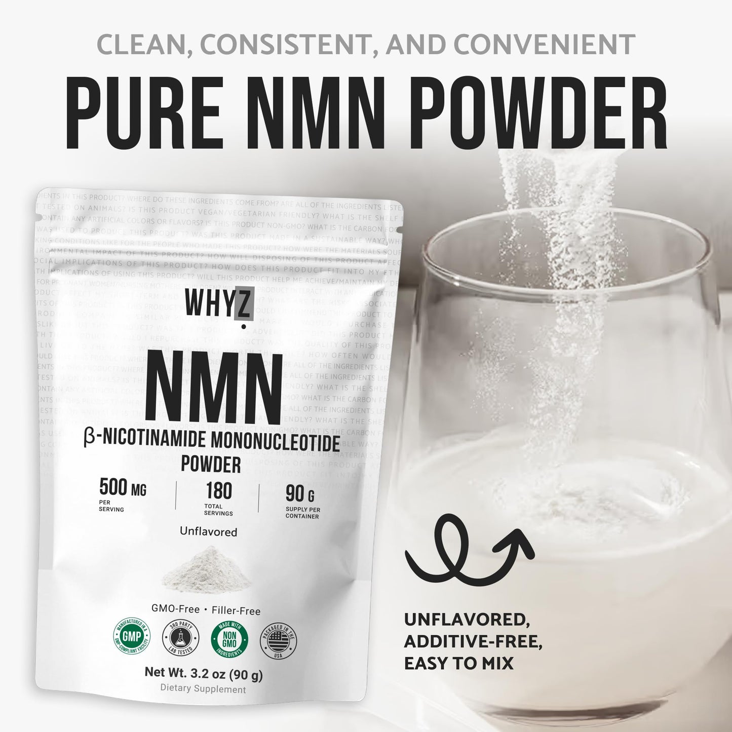 Pure NMN Powder Nicotinamide Mononucleotide Quick Dissolved NMN Supplement Powder 100% Unflavored NMN Supplement Supports NAD+ Levels Vegan Friendly Non-GMO, 90g WHYZBuy Supplements Australia
