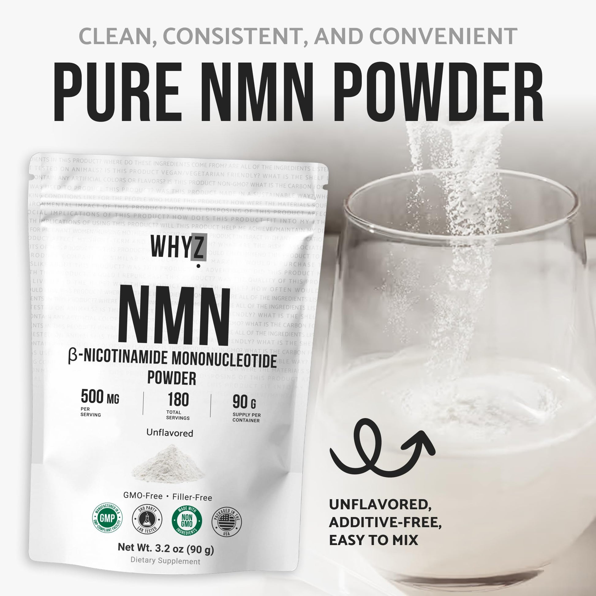 Pure NMN Powder Nicotinamide Mononucleotide Quick Dissolved NMN Supplement Powder 100% Unflavored NMN Supplement Supports NAD+ Levels Vegan Friendly Non-GMO, 90g WHYZBuy Supplements Australia
