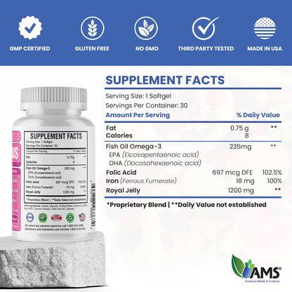 America Medic & Science Royal-Plus (30 softgels) | Royal Jelly Prenatal Vitamins for Women America Medic & Science