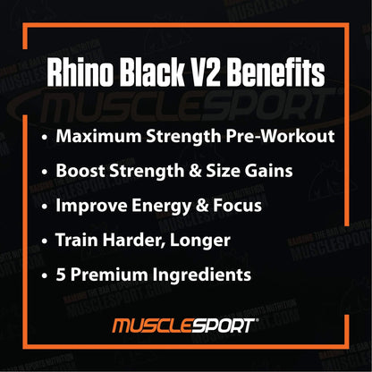 Rhino Black Pre Workout V2 - Preworkout Powder Supplement for Men & Women Musclesport